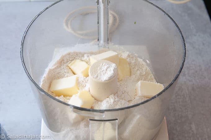 mixing tart dough in a food processor.