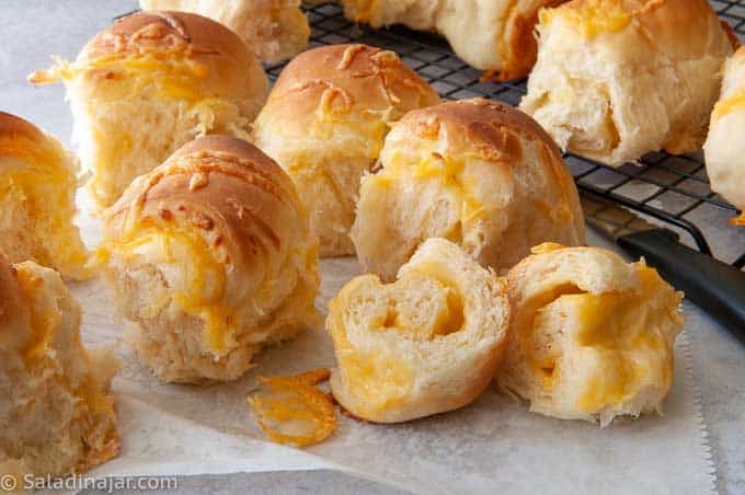 Cheese rolls cooling on a wire rack
