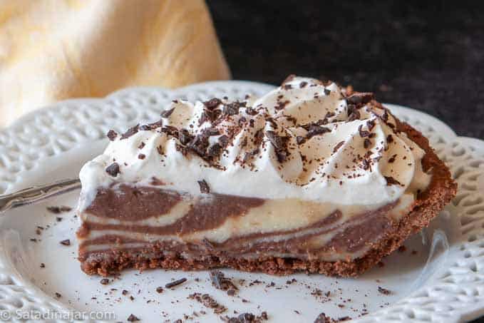 a slice of Zebra Cream pie ready to eat