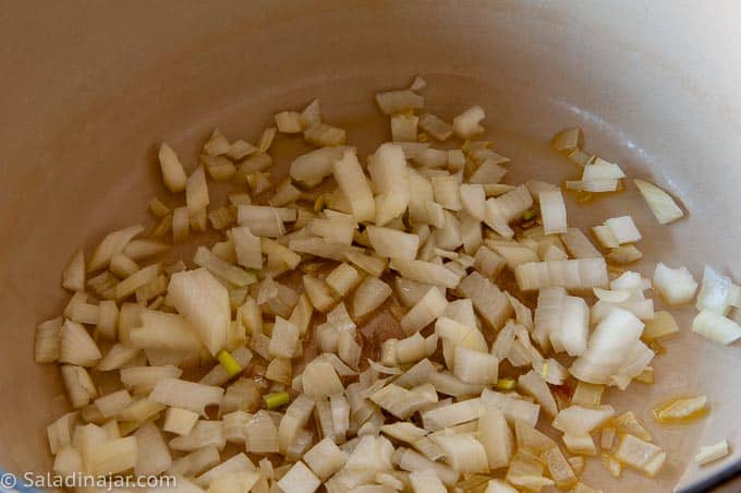 softening onions in a Dutch oven