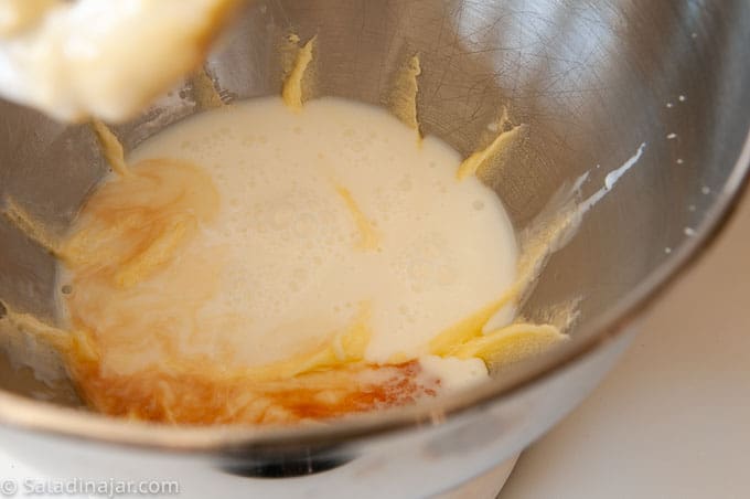 adding buttermilk and vanilla extract