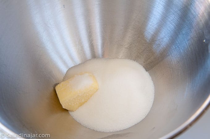 butter and sugar in a mixing bowl