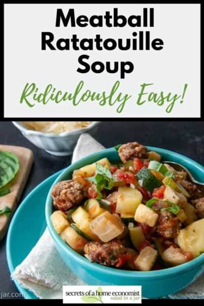 bowl of meatball ratatouille soup--Pinterest Image