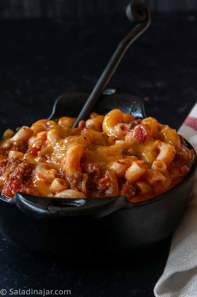 Easy Beef Goulash in an individual serving bowl.