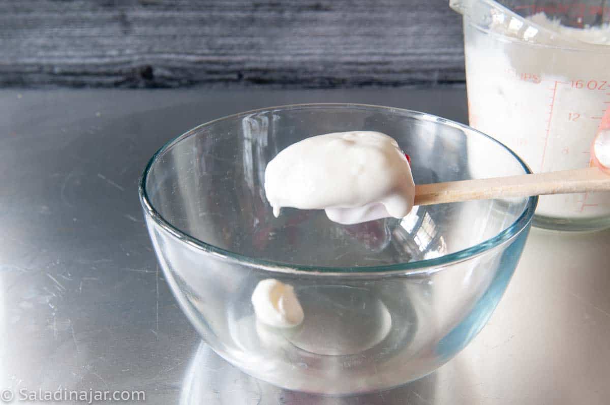 Yogurt starter on a spoon