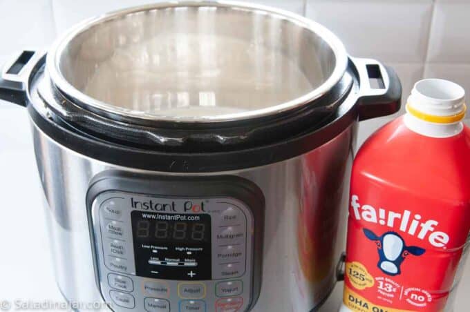 pouring fairlife milk into Instant Pot