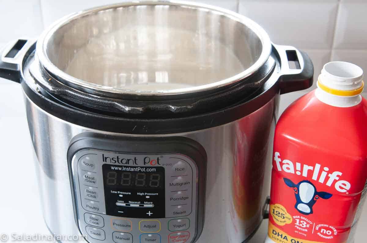 pouring fairlife milk into Instant Pot