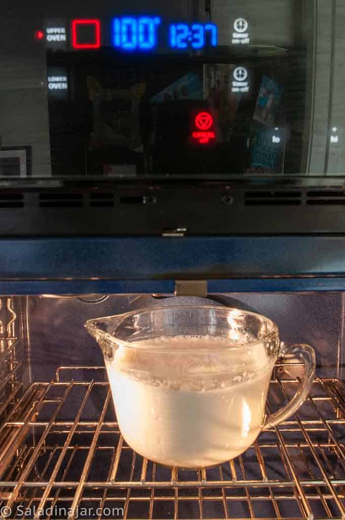 incubating yogurt in an oven at 100˚F