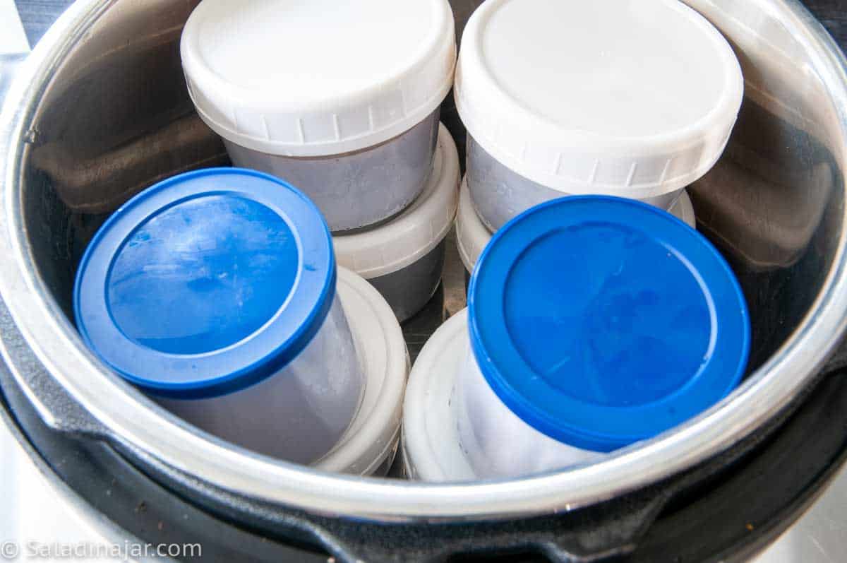 jars of incubating yogurt in an instant pot.