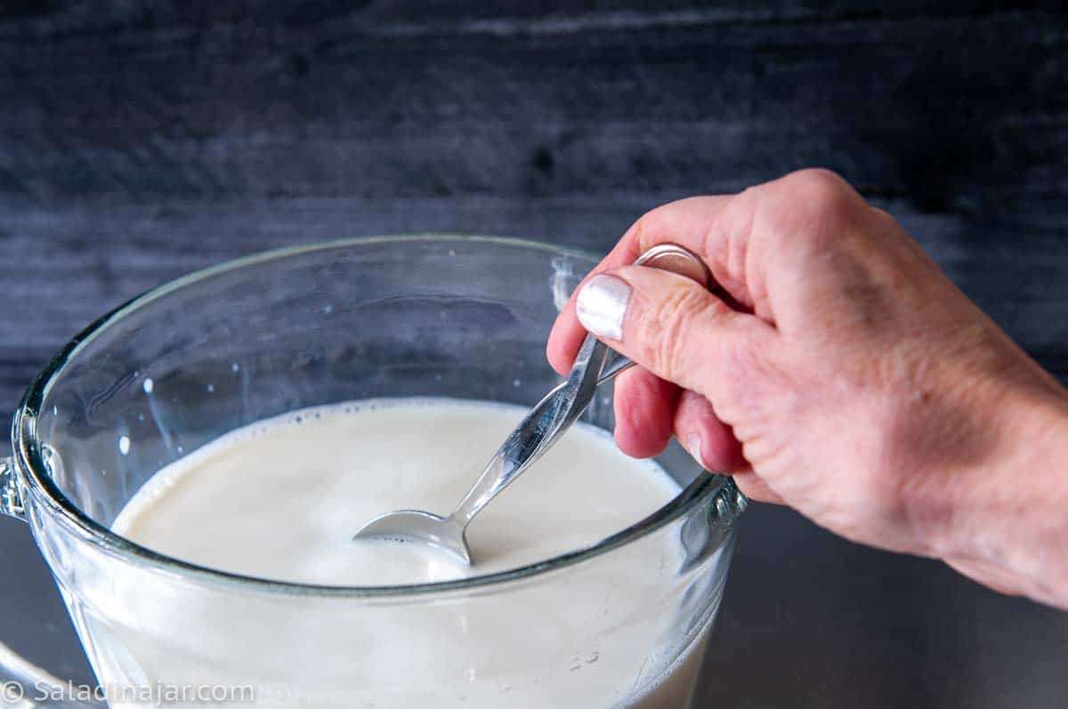 stirring starter into ultra-filtered milk