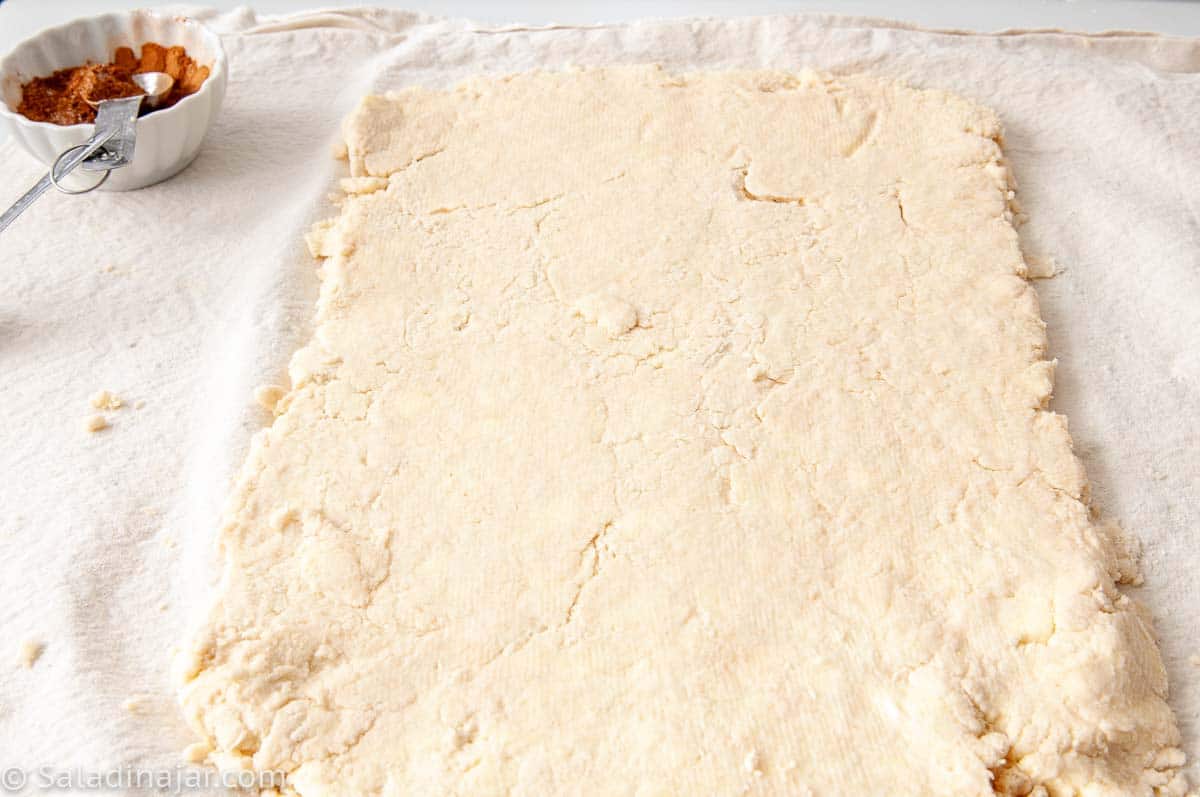 Rolling the dough into a rectangle