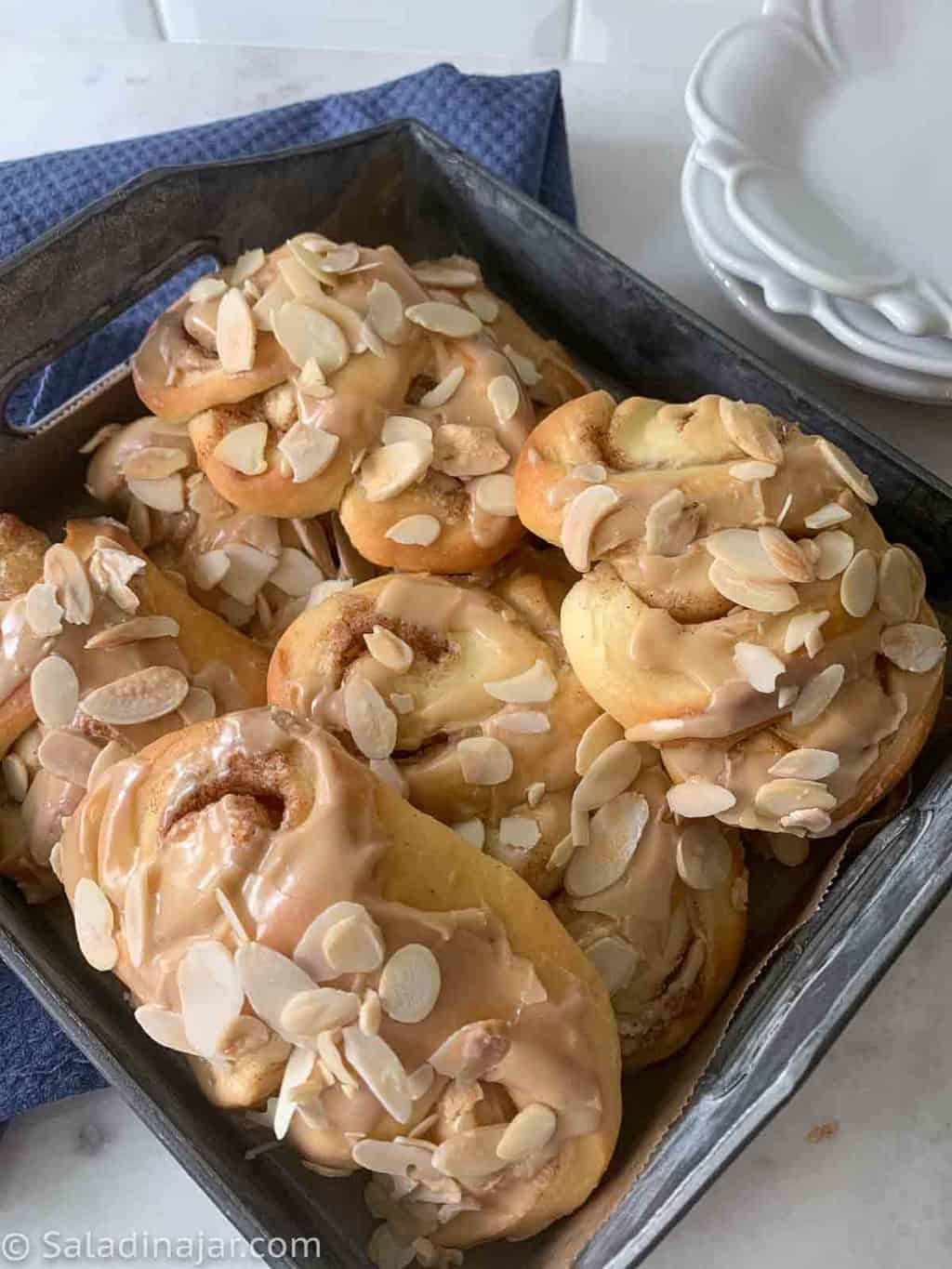 Frosted Bear Claws in a metal pan