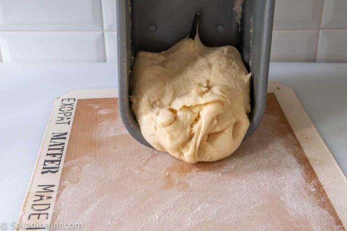 bread dough in machine pan