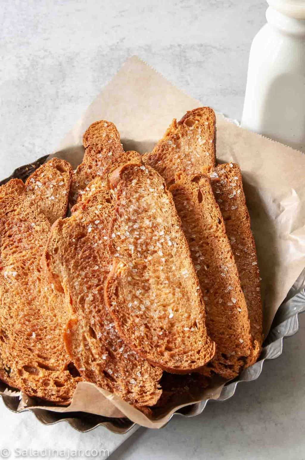 Cinnamon Melba Toast in a dish