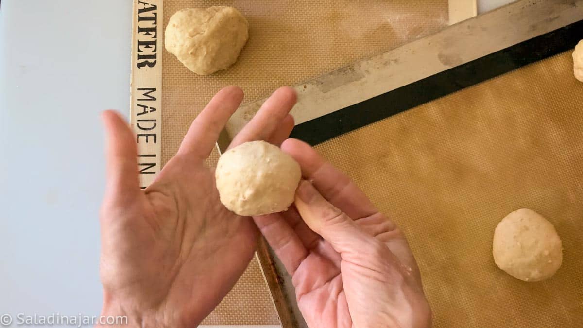 shaping the dough into balls