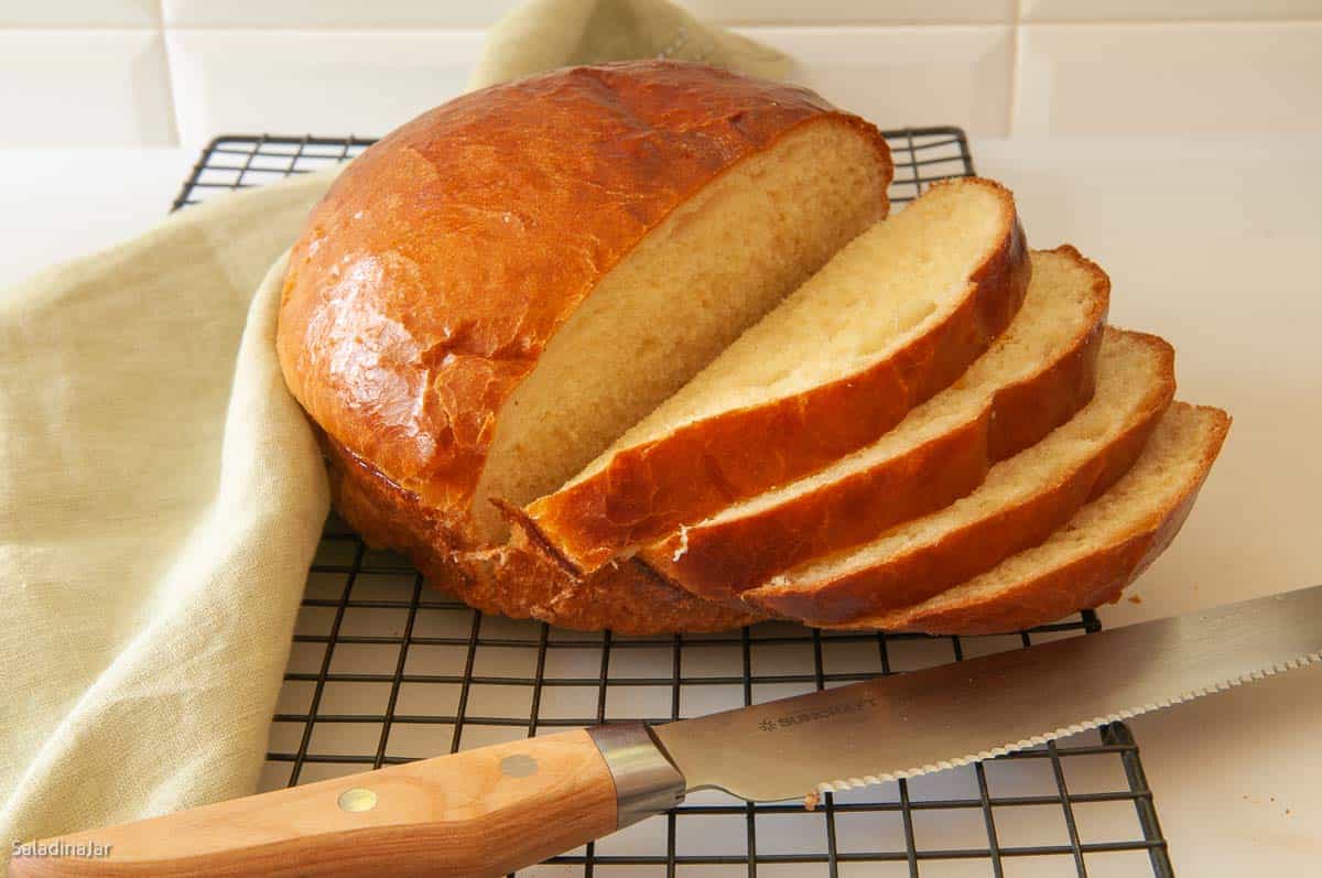 Hawaiian bread with a double glaze.