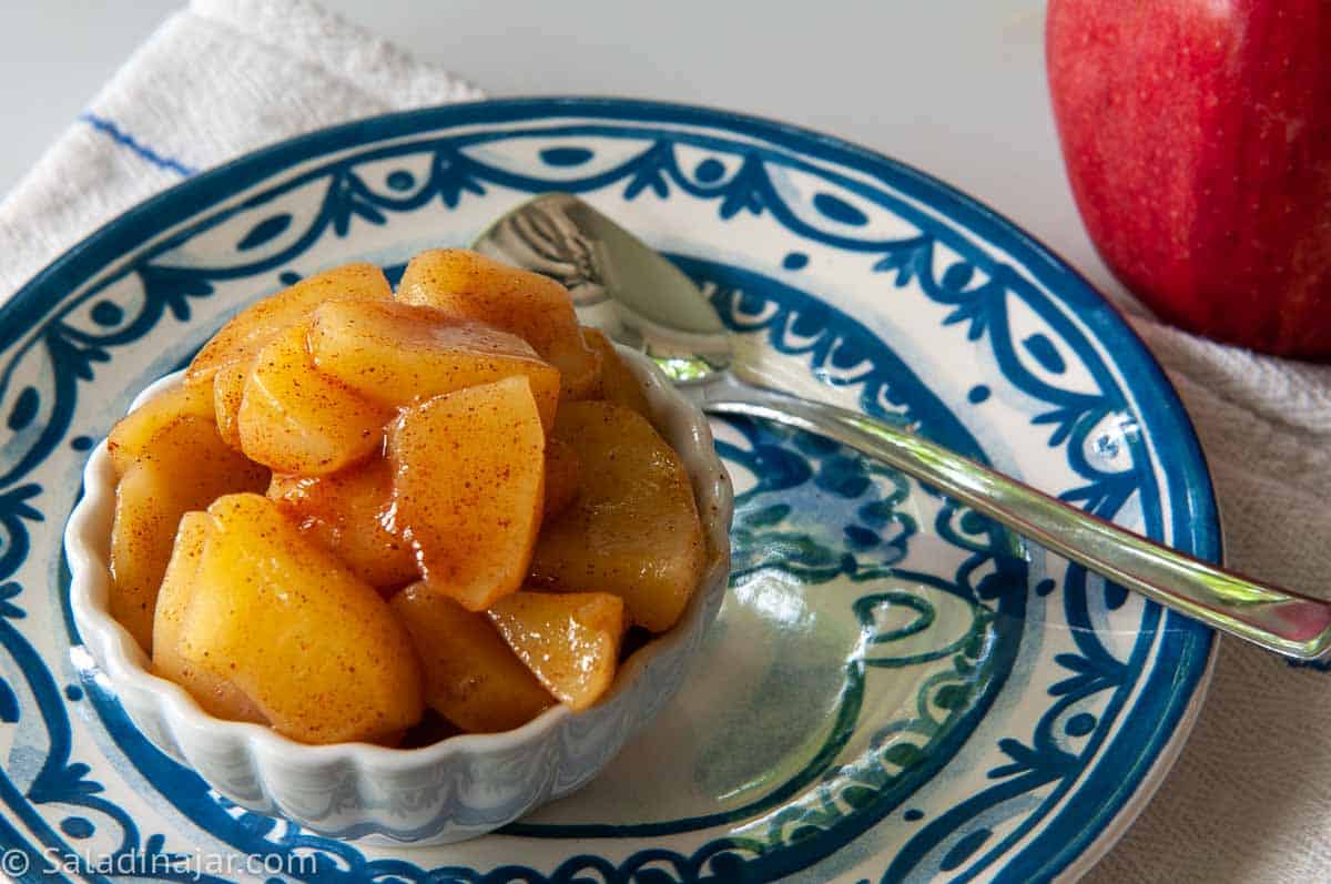 small bowl of microwave apples and cinnamon