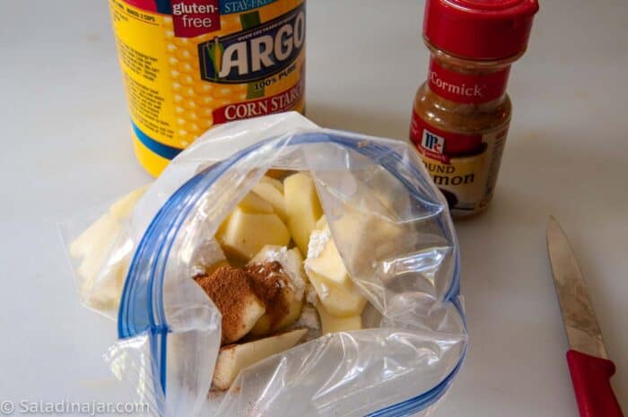 raw apples in a bag with cinnamon 