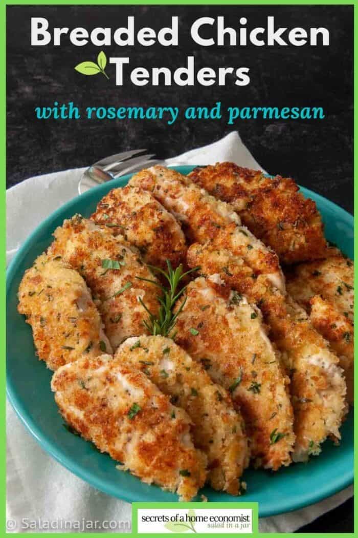 Breaded Chicken Tenders with Rosemary and Parmesan Salad in a Jar