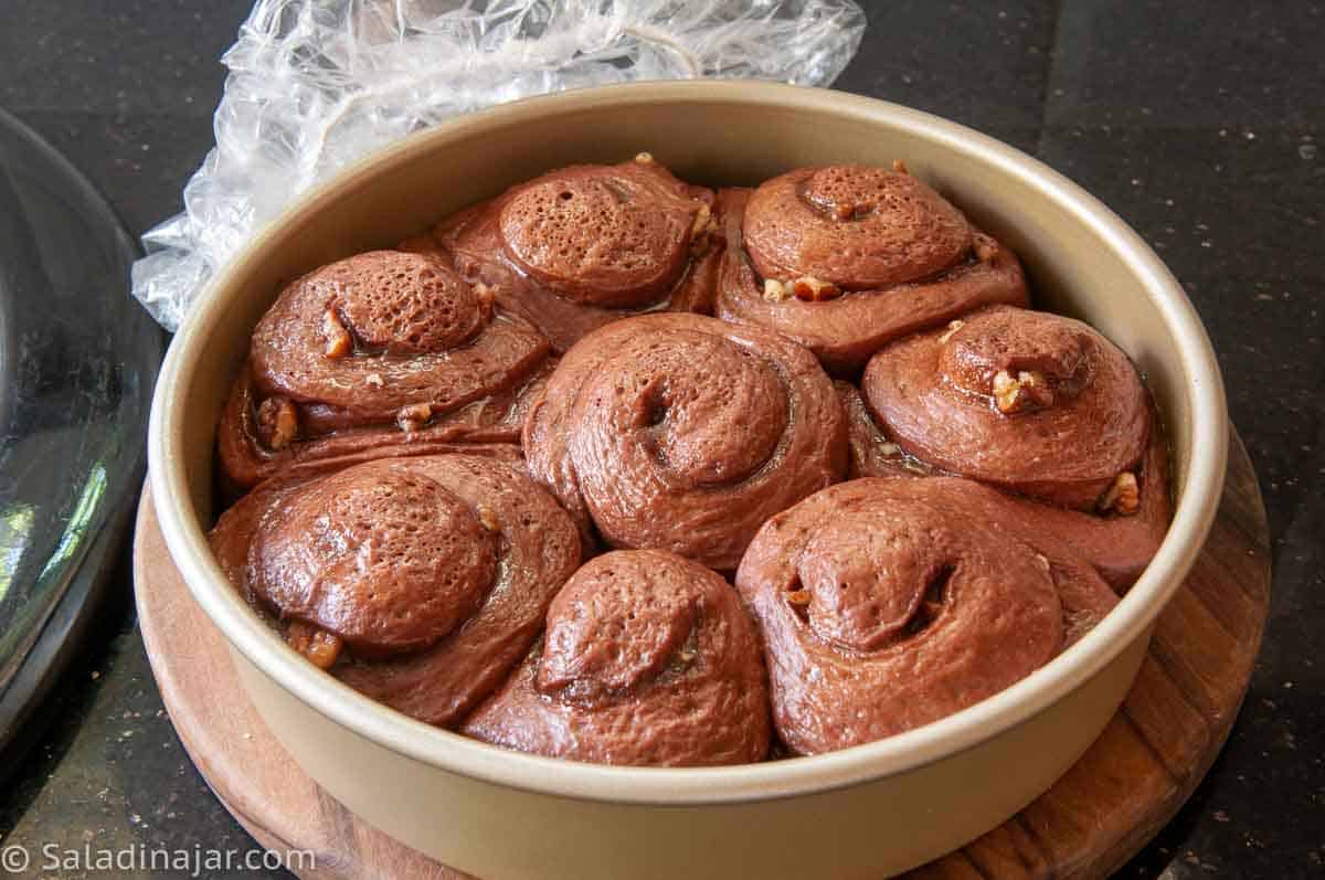 cinnamon rolls after the second rise--ready to bake