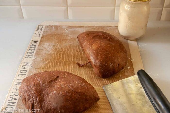 bread dough divided in half