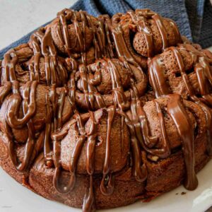 Chocolate Cinnamon Rolls with chocolate glaze.