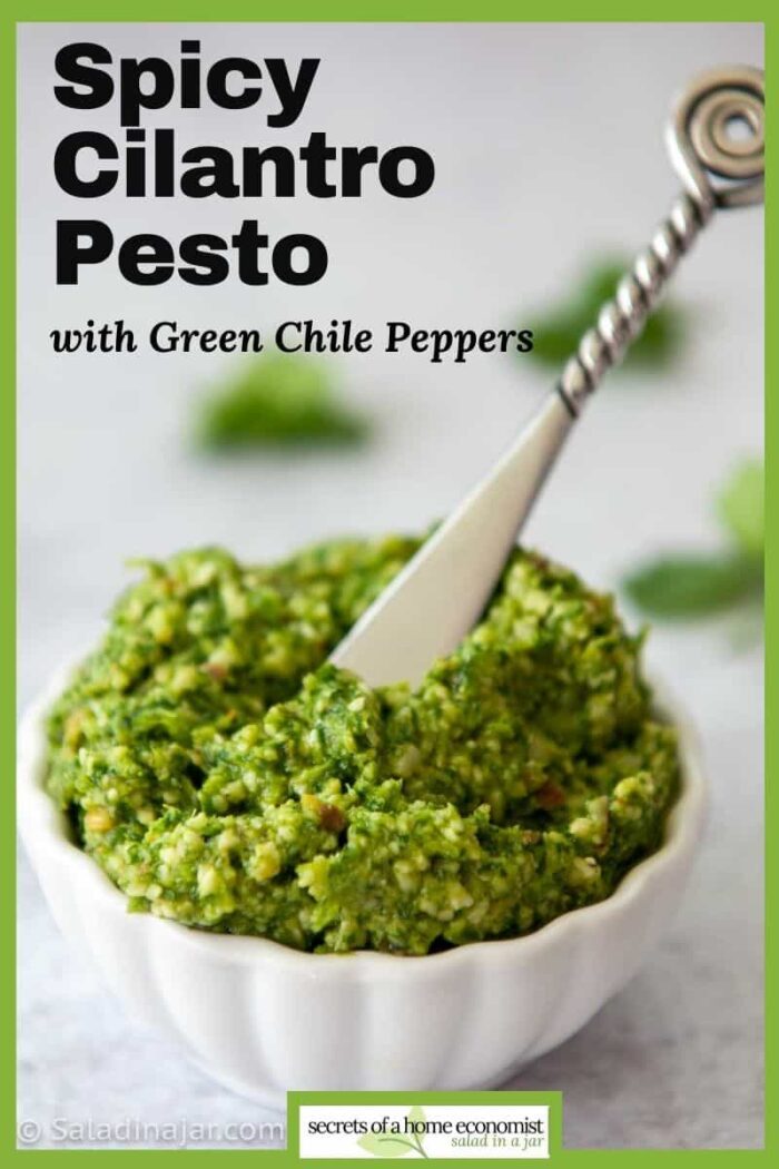 PInterest image of Spicy Cilantro Pesto recipe