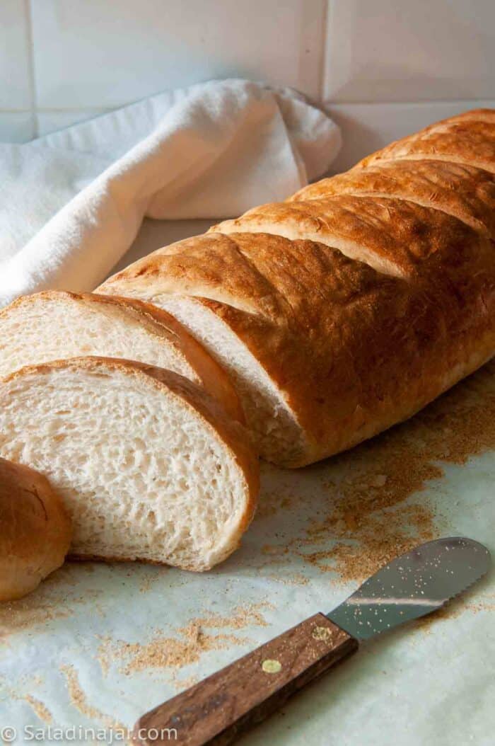 sliced french bread made in a bread machine