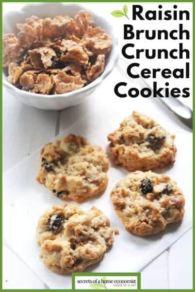 Pinterest Image of Raisin Bran Crunch Cereal Cookies