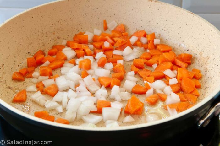 browning diced onions and carrots