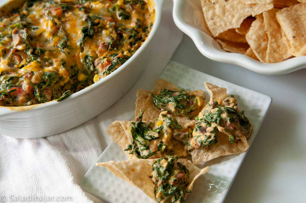 Spinach casserole with chips on the side