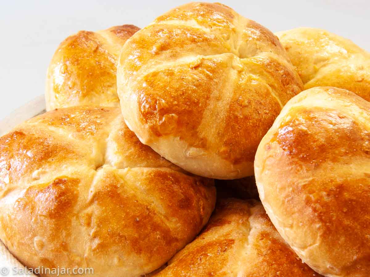 honey-oat rolls that were glazed after the designed was pressed in on top