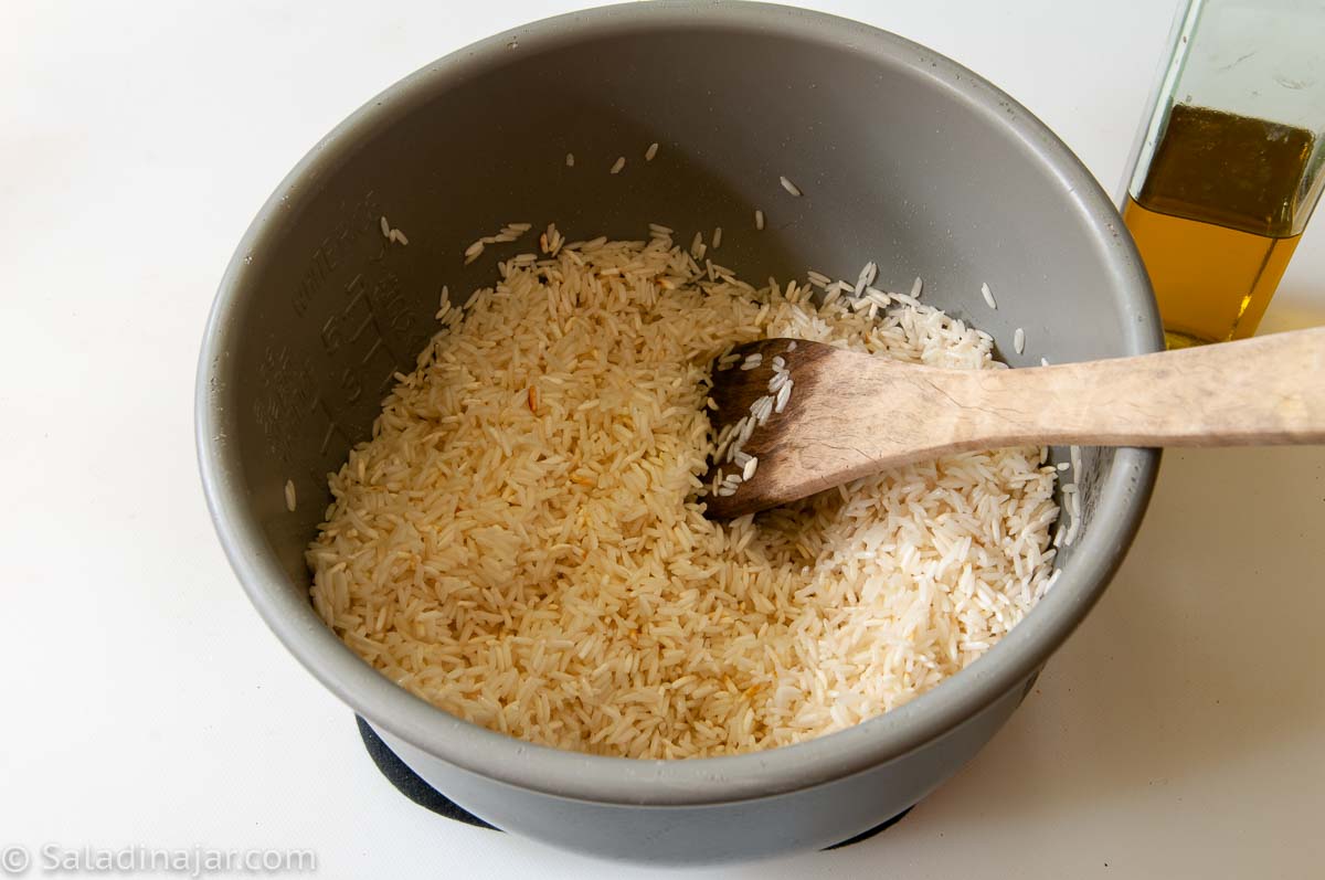 cooking rice in the inner pot of a rice cooker