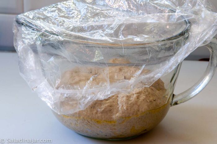 allowing the dough to rise, covered.