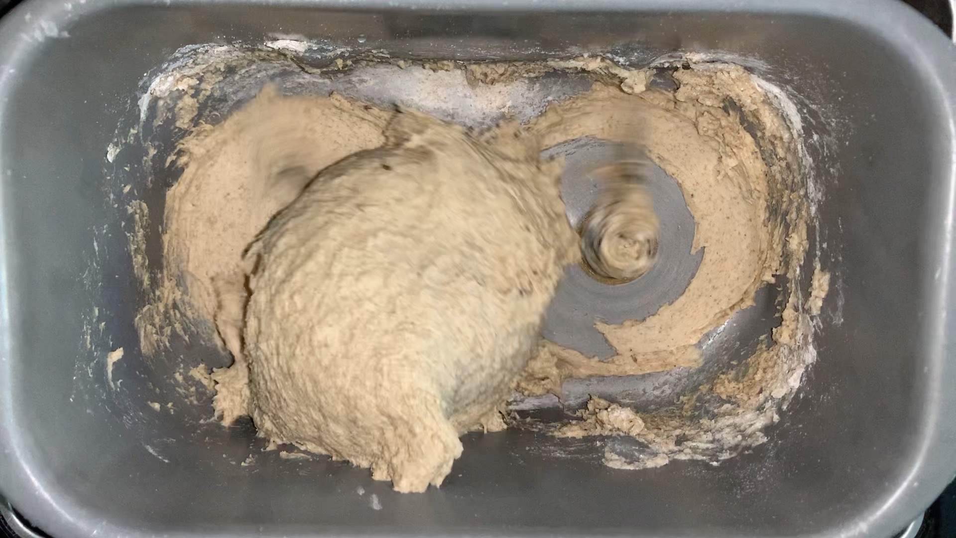 rye dough mixing inside of the bread machine