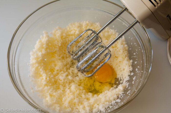 Cream butter and sugar, then add egg.