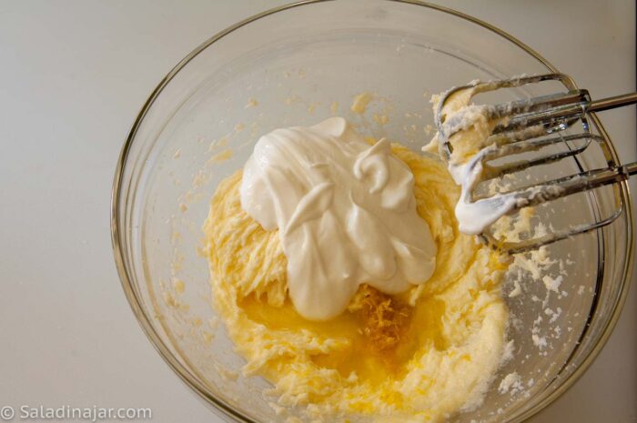 Add lemon zest and yogurt.