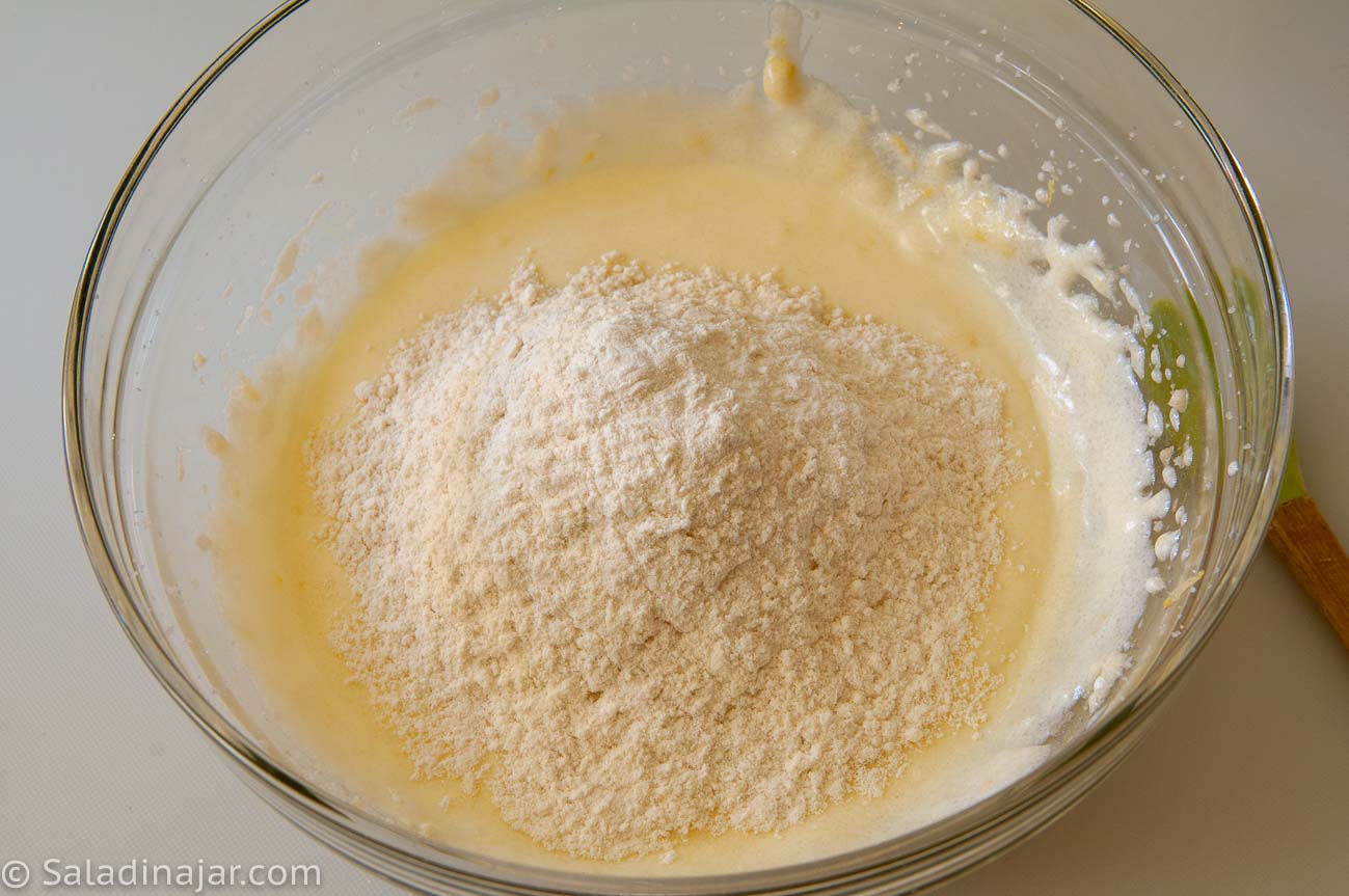 dry ingredients added to the butter and sugar mixture