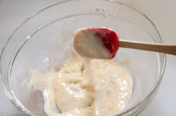 mixing up the lemon glaze.