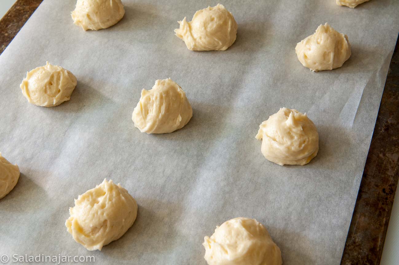 raw cookie dough on cookie sheet