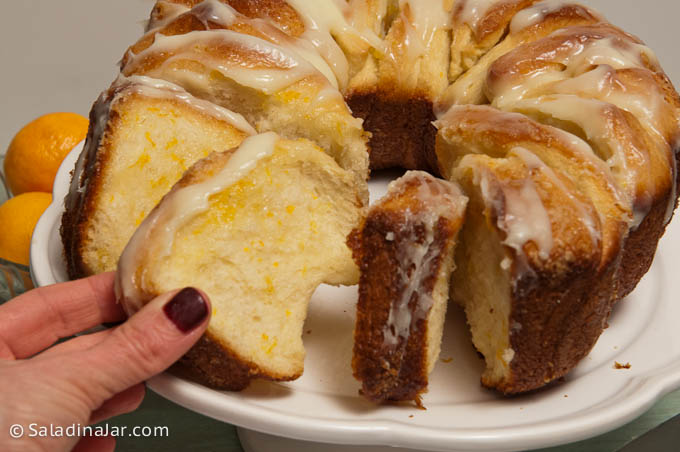 showing the layers in this pull-apart bread machine lemon bread