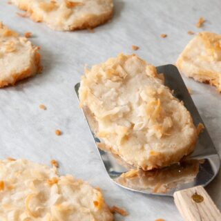 coconut icebox cookies on a cookie sheet