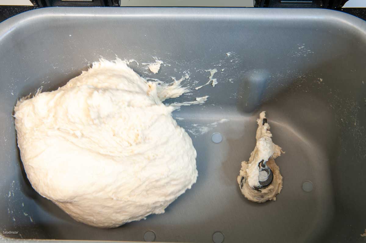 dough should stick to the side, then pull away cleanly towards the end of the DOUGH cycle.