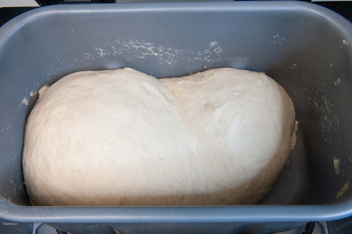 dough has doubled in size inside the bread maker pan.