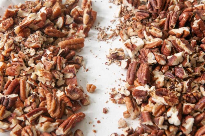 raw pecans on the left, toasted pecans on the right.