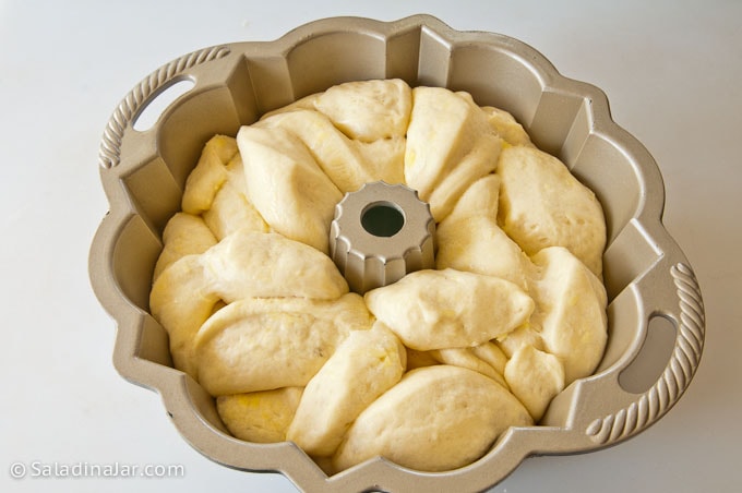 prepared monkey bread after second rise--ready to bake.