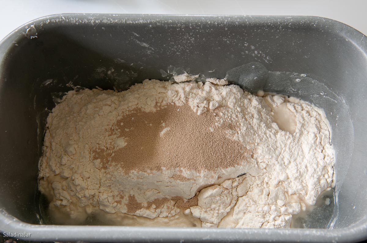 all ingredients added to bread machine pan