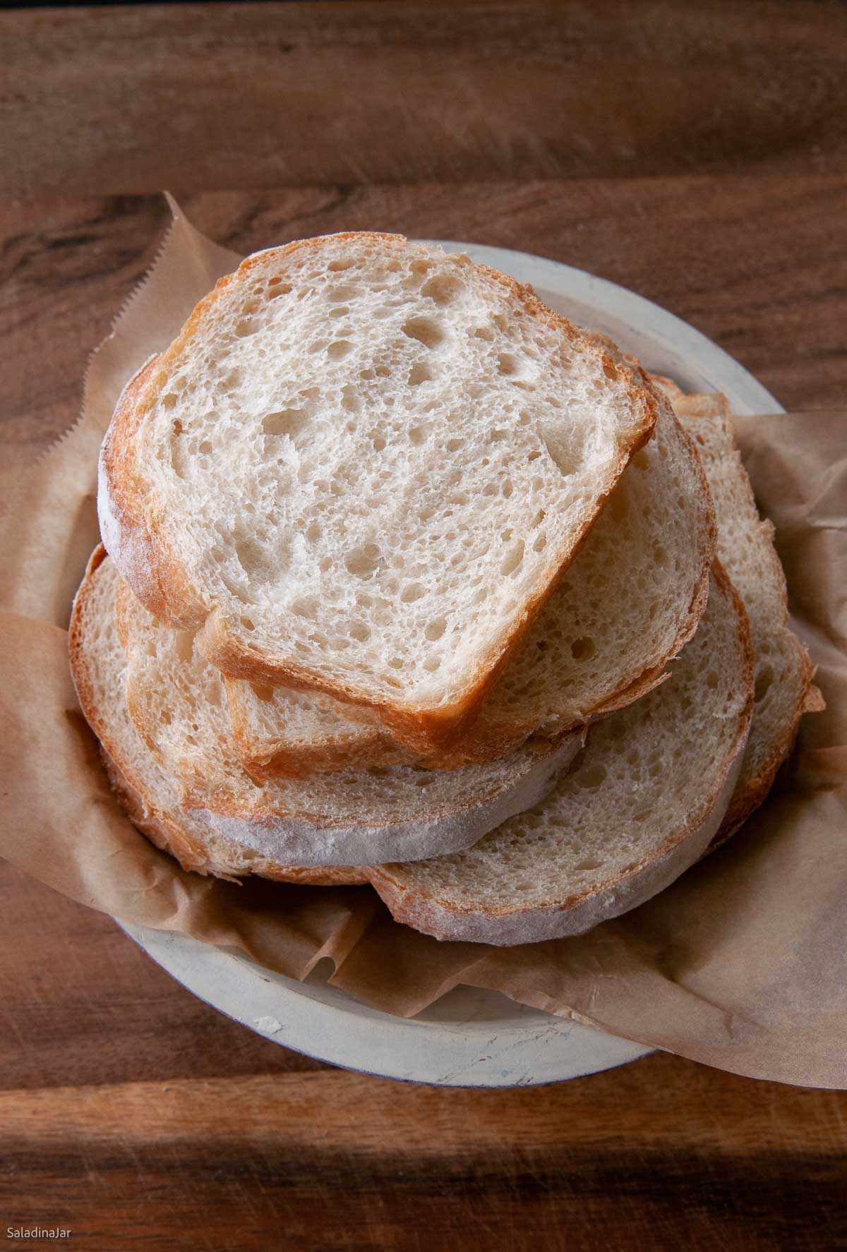 slices of sourdough loaf in a bowl