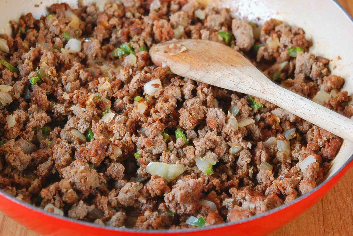 browning the ground beef.