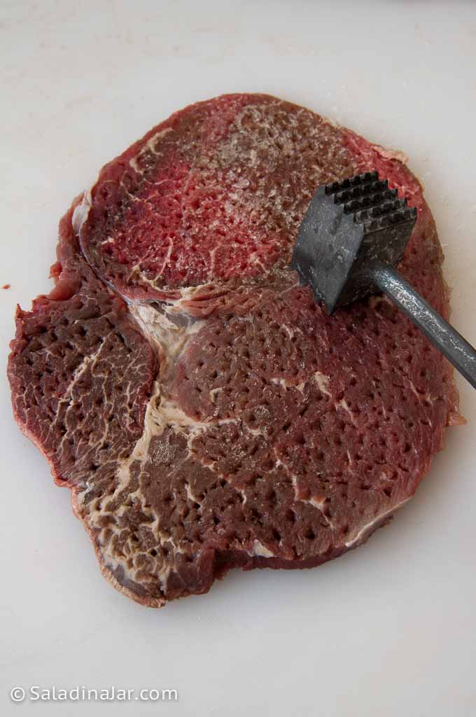 pounding steak to make it thinner and more tender